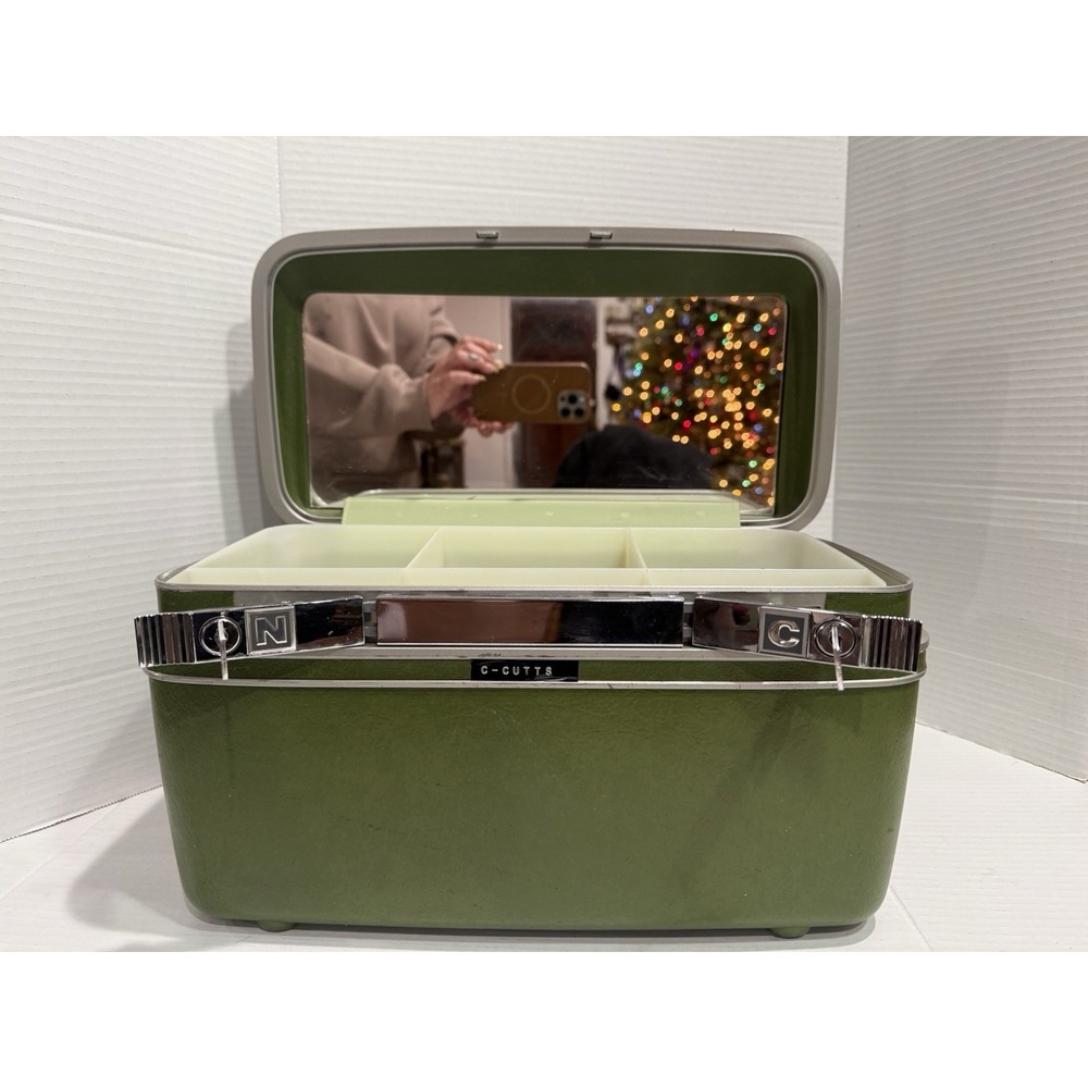 Vintage‎ Samsonite Train Case Green Vanity Makeup Travel Case Tray Key & Mirror - Picture 6 of 7